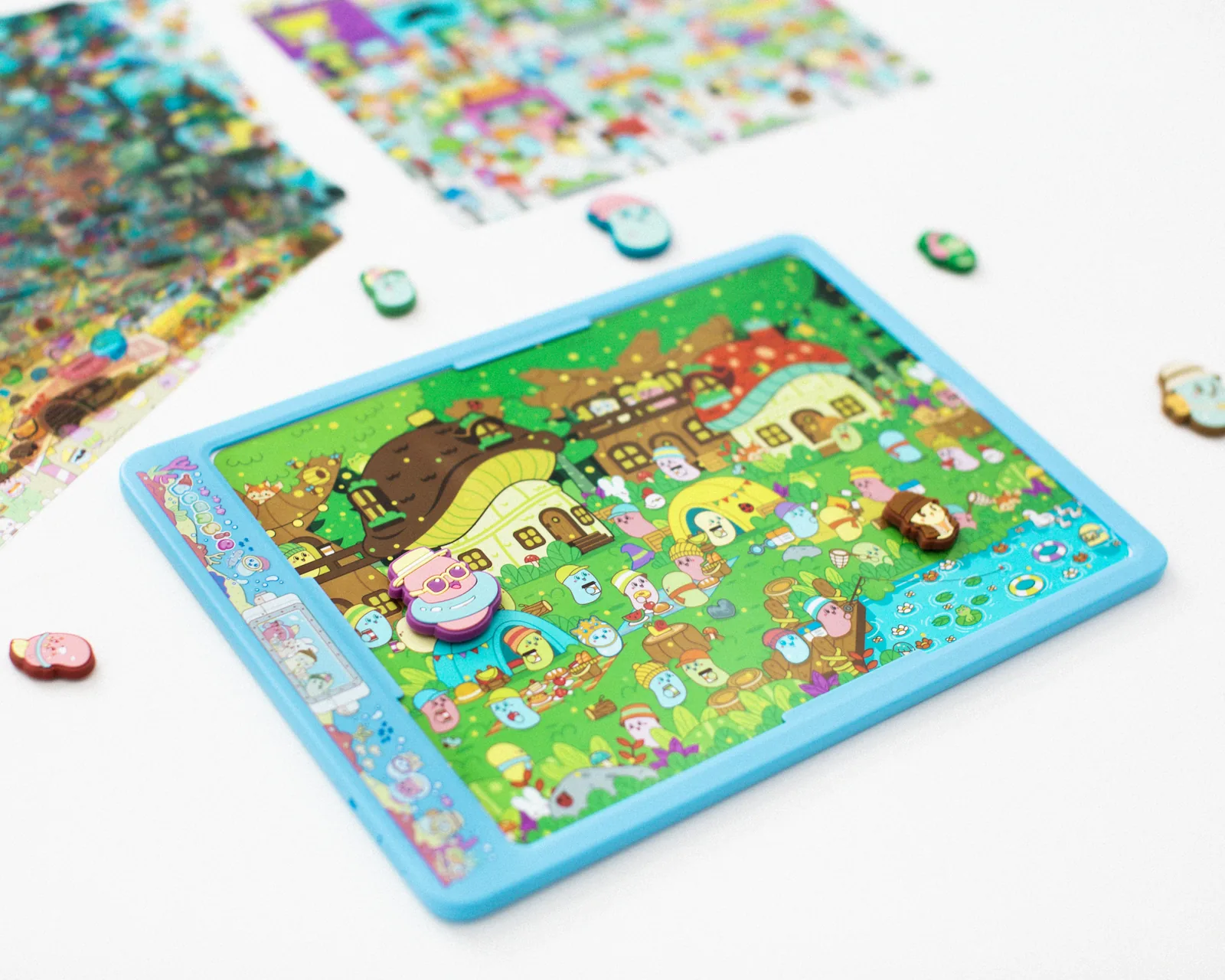 Close view of colorful reusable Beansie activity sheets