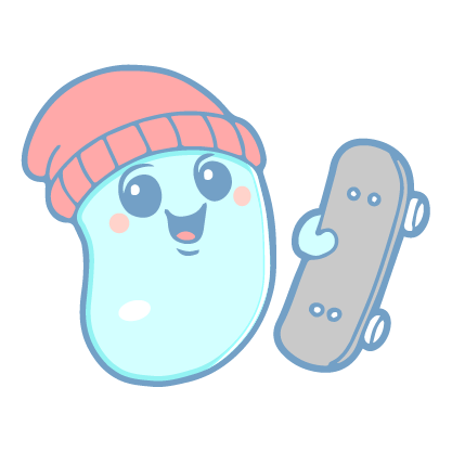 Beansie character with a skateboard